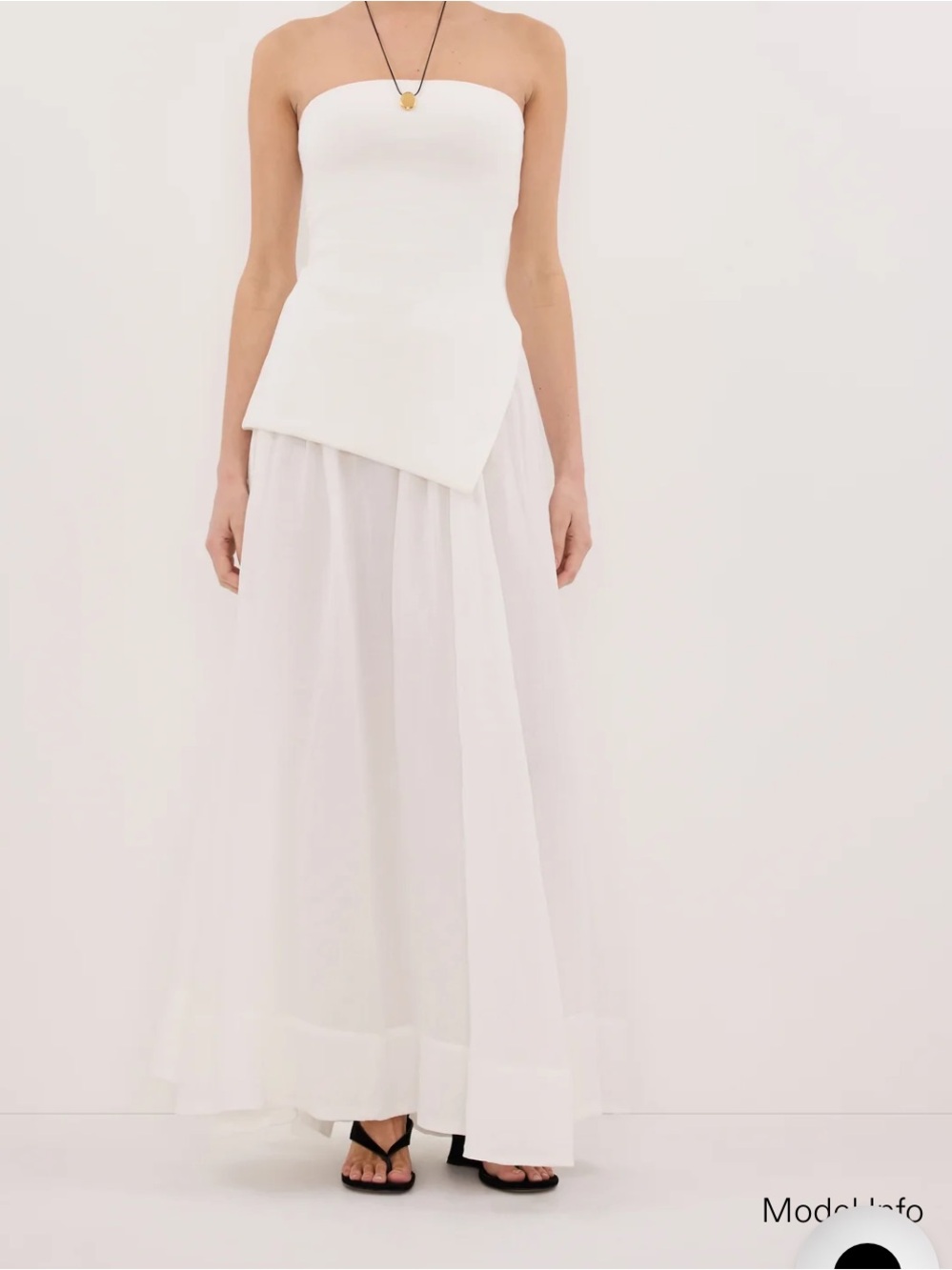 DISSH White Strapless Maxi Skirt with Sheer Overlay. “Layne White Ramie Maxi”